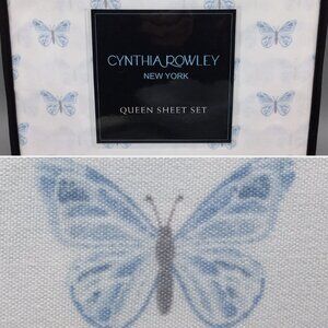 4pc Cynthia Rowley Delicate Butterfly QUEEN Sheet Set Blue 17" Deep Mattress NEW